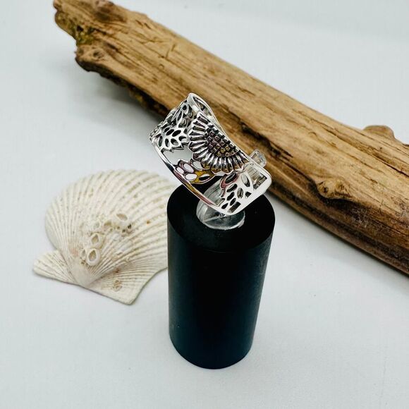 Sterling Silver Sunflower Band Ring, Boho Ring - Picture 2 of 4